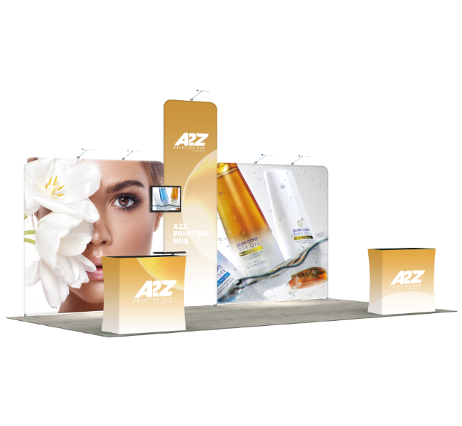 10 ft x 20 ft Inline Trade Show Booth With Dual Straight Backdrop and Counter