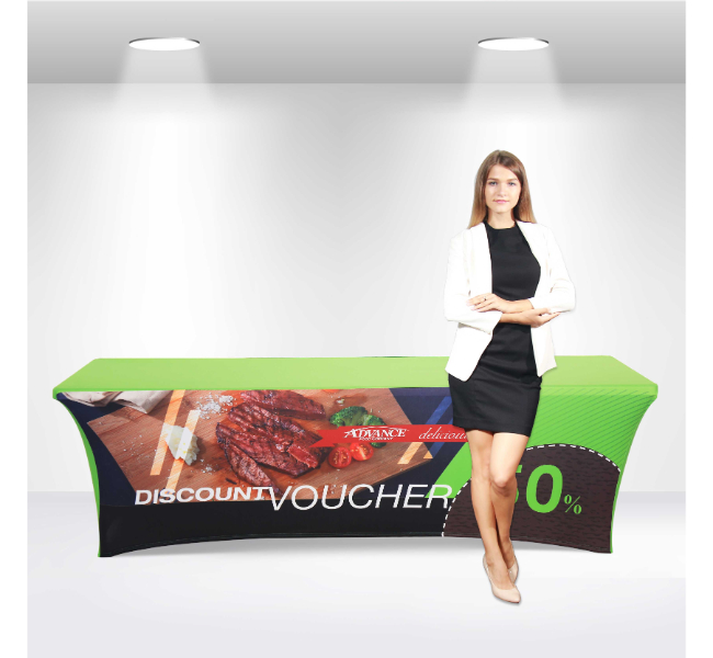 Stretch table covers with zipper 4 sided - Premium printing and custom designs for businesses and events.
